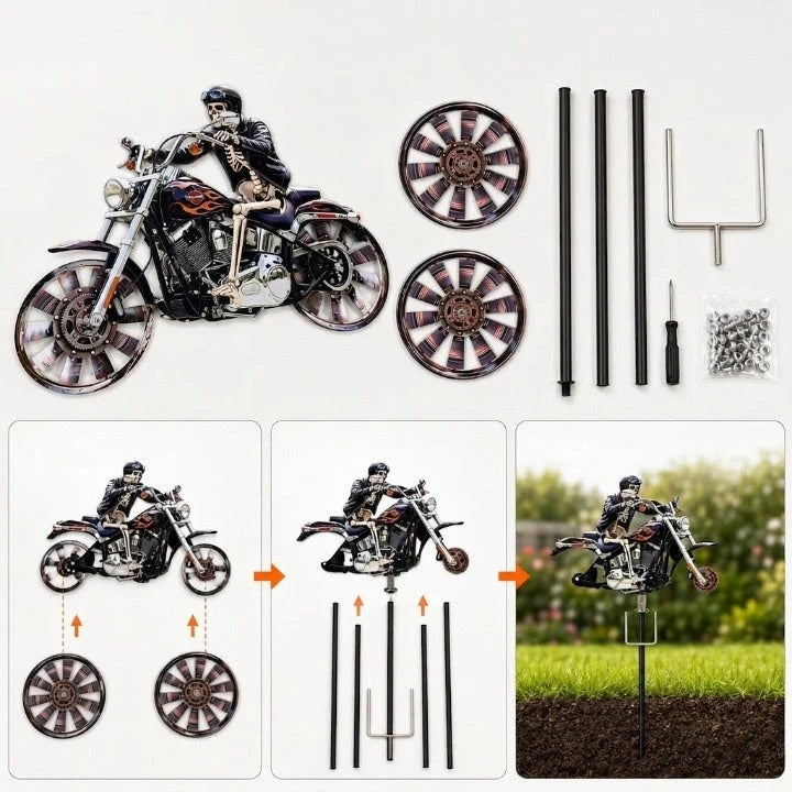 Garden Wind Spinner Skeleton Motorcycle Weather-Resistant Acrylic