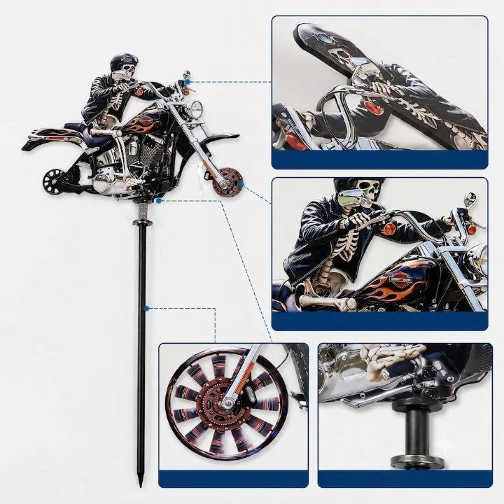 Garden Wind Spinner Skeleton Motorcycle Weather-Resistant Acrylic