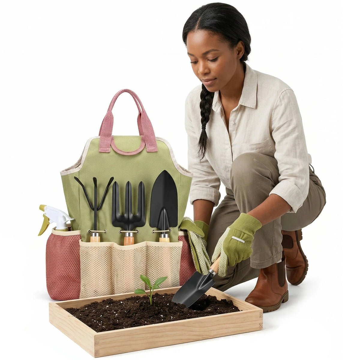 Gardening Tool Set Rust-Resistant Steel Ergonomic Handles 10-Piece With Storage Bag
