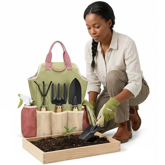 Gardening Tool Set Rust-Resistant Steel Ergonomic Handles 10-Piece With Storage Bag