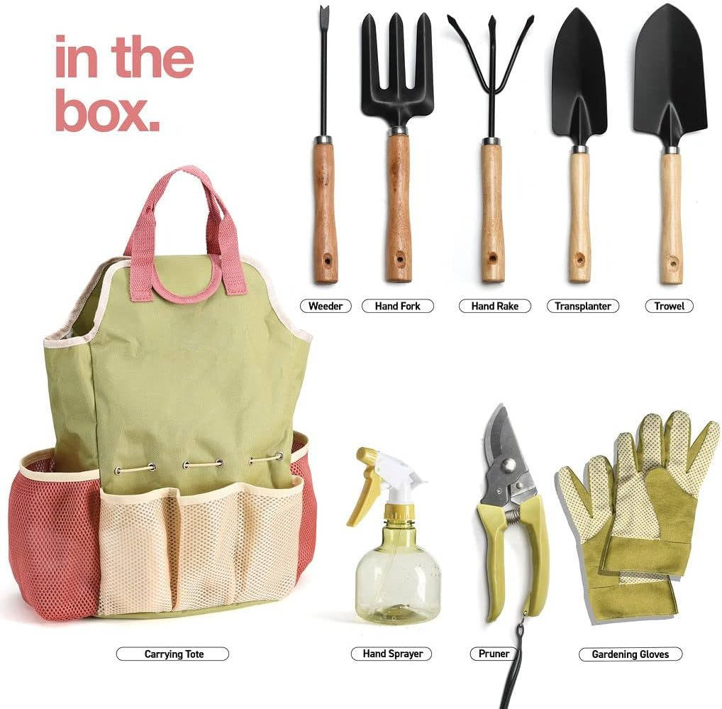 Gardening Tool Set Rust-Resistant Steel Ergonomic Handles 10-Piece With Storage Bag