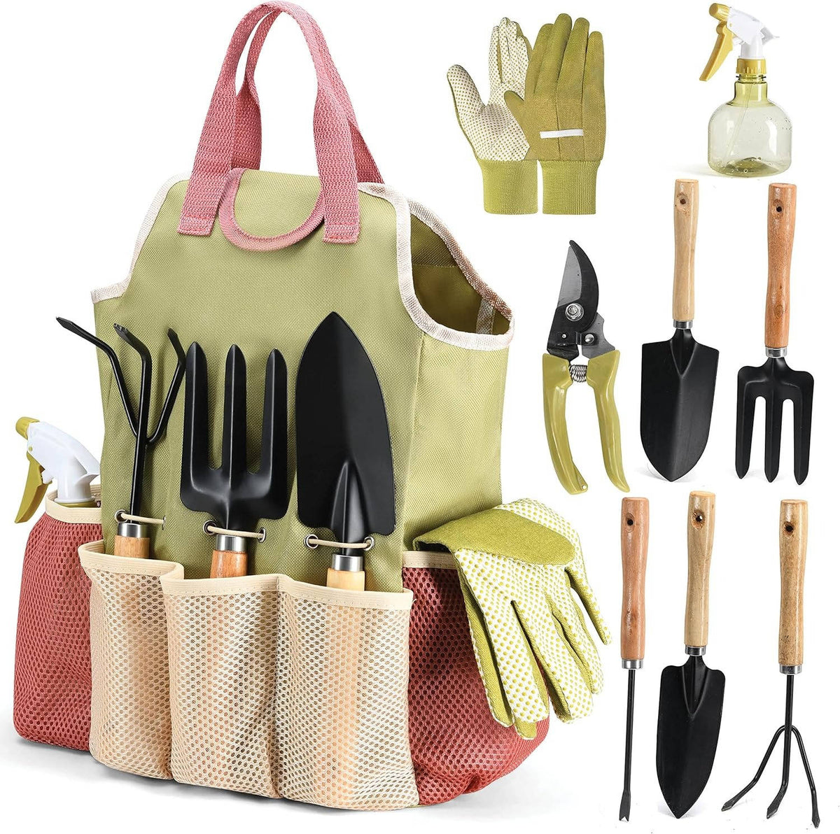 Gardening Tool Set Rust-Resistant Steel Ergonomic Handles 10-Piece With Storage Bag
