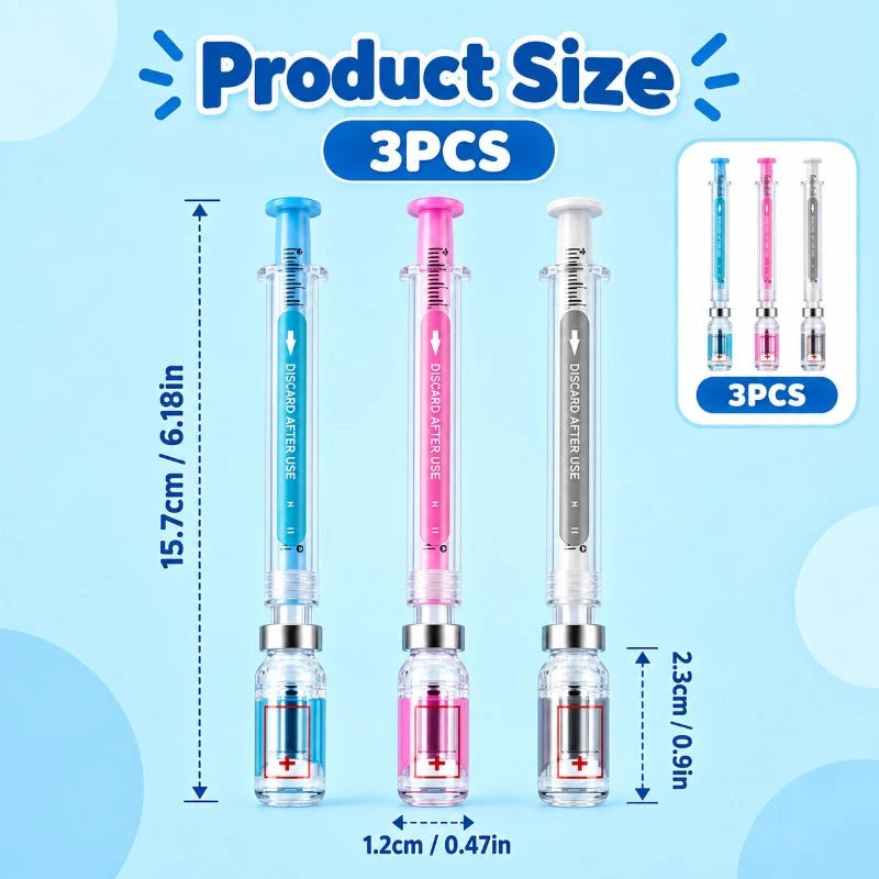 Gel Pens Syringe-Shaped Fine Tip Set of 3