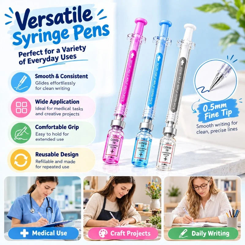 Gel Pens Syringe-Shaped Fine Tip Set of 3