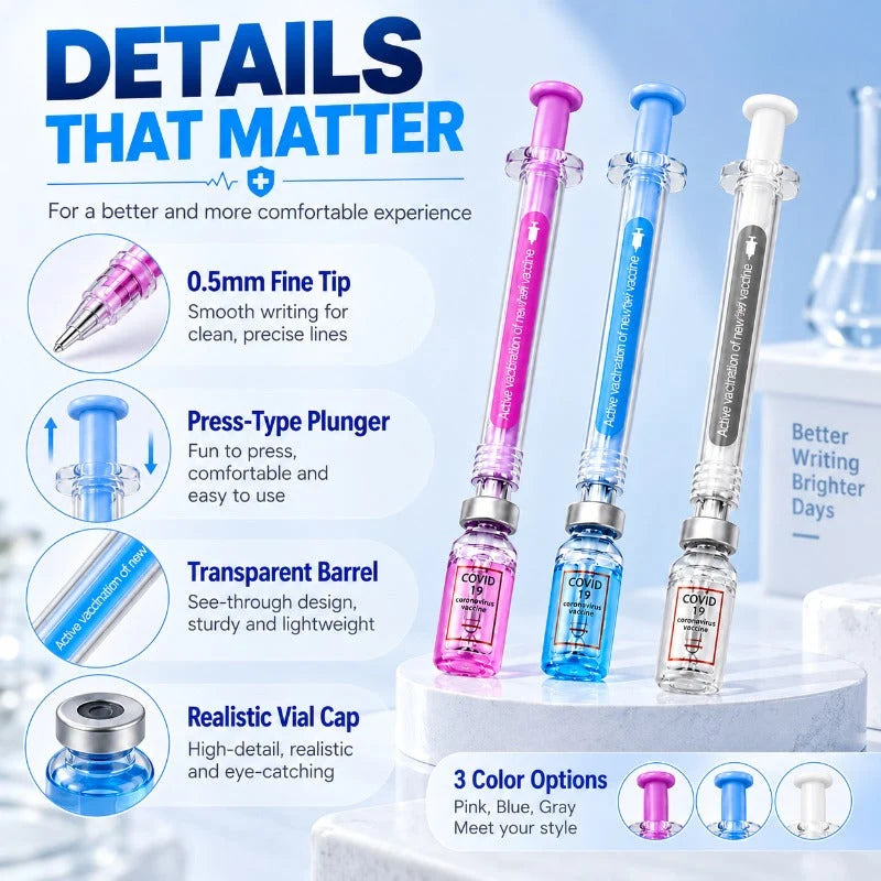 Gel Pens Syringe-Shaped Fine Tip Set of 3