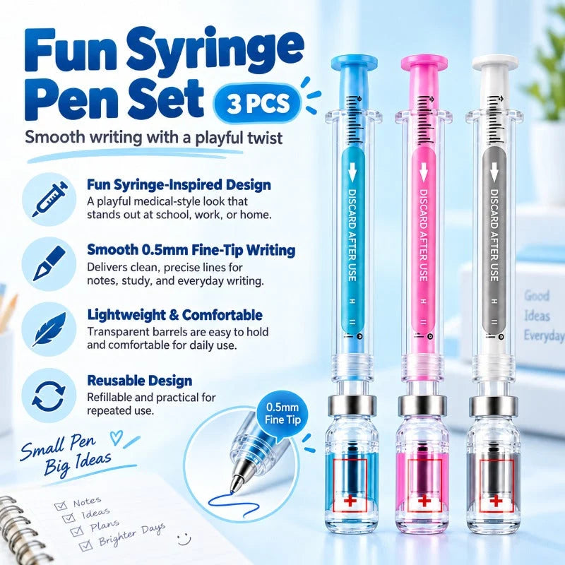 Gel Pens Syringe-Shaped Fine Tip Set of 3