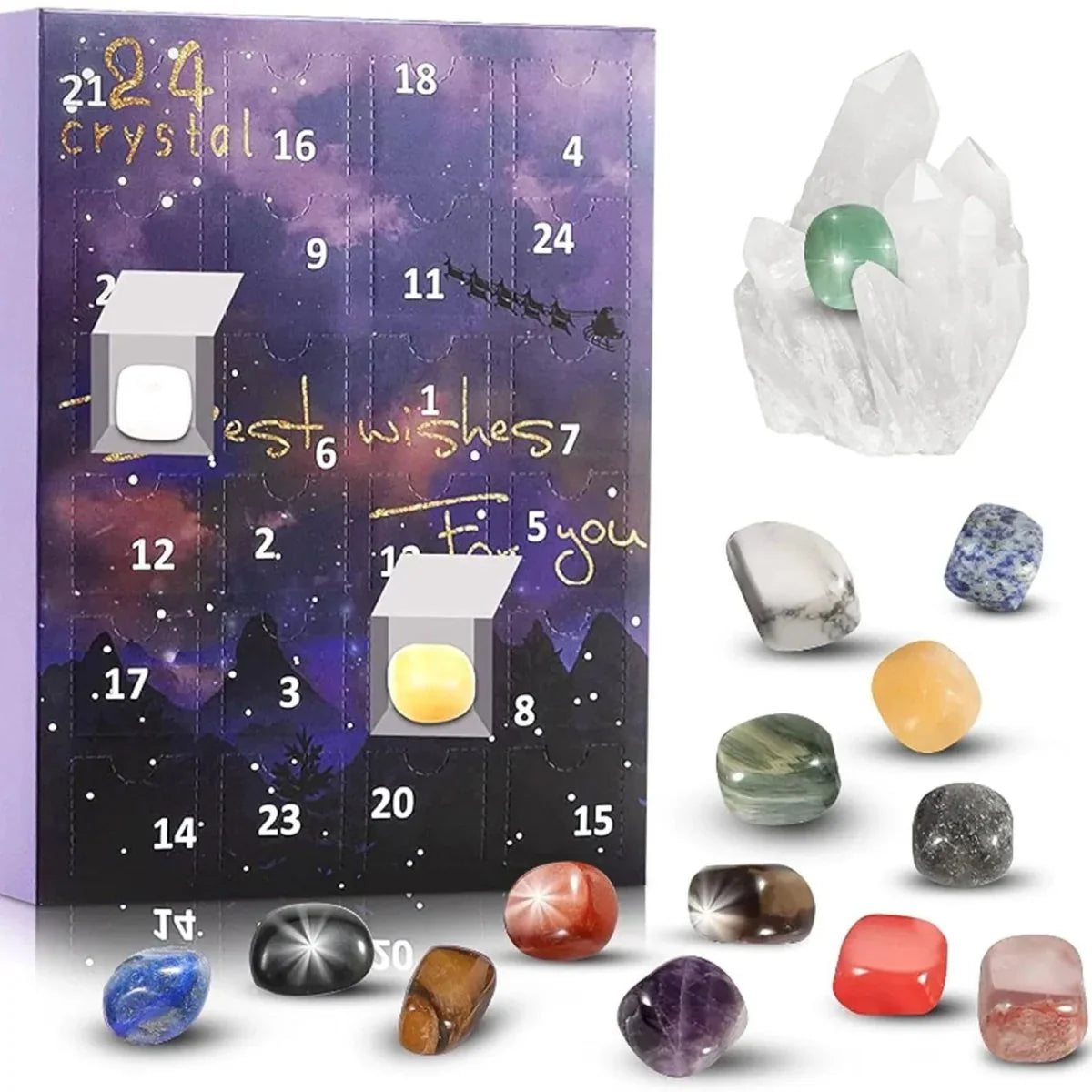 Gemstone Advent Calendar 24 Natural Stones Guide Booklet Included