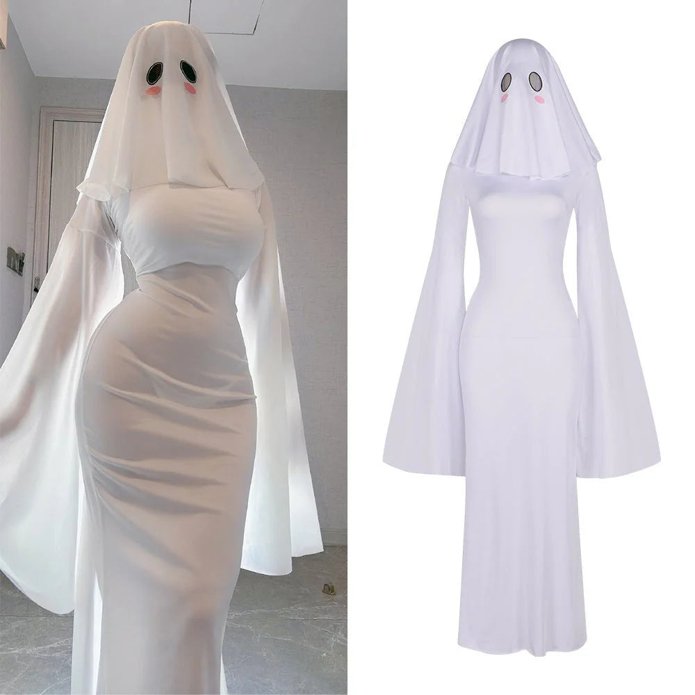 Ghost Bride Costume Polyester Dress & Mask Set