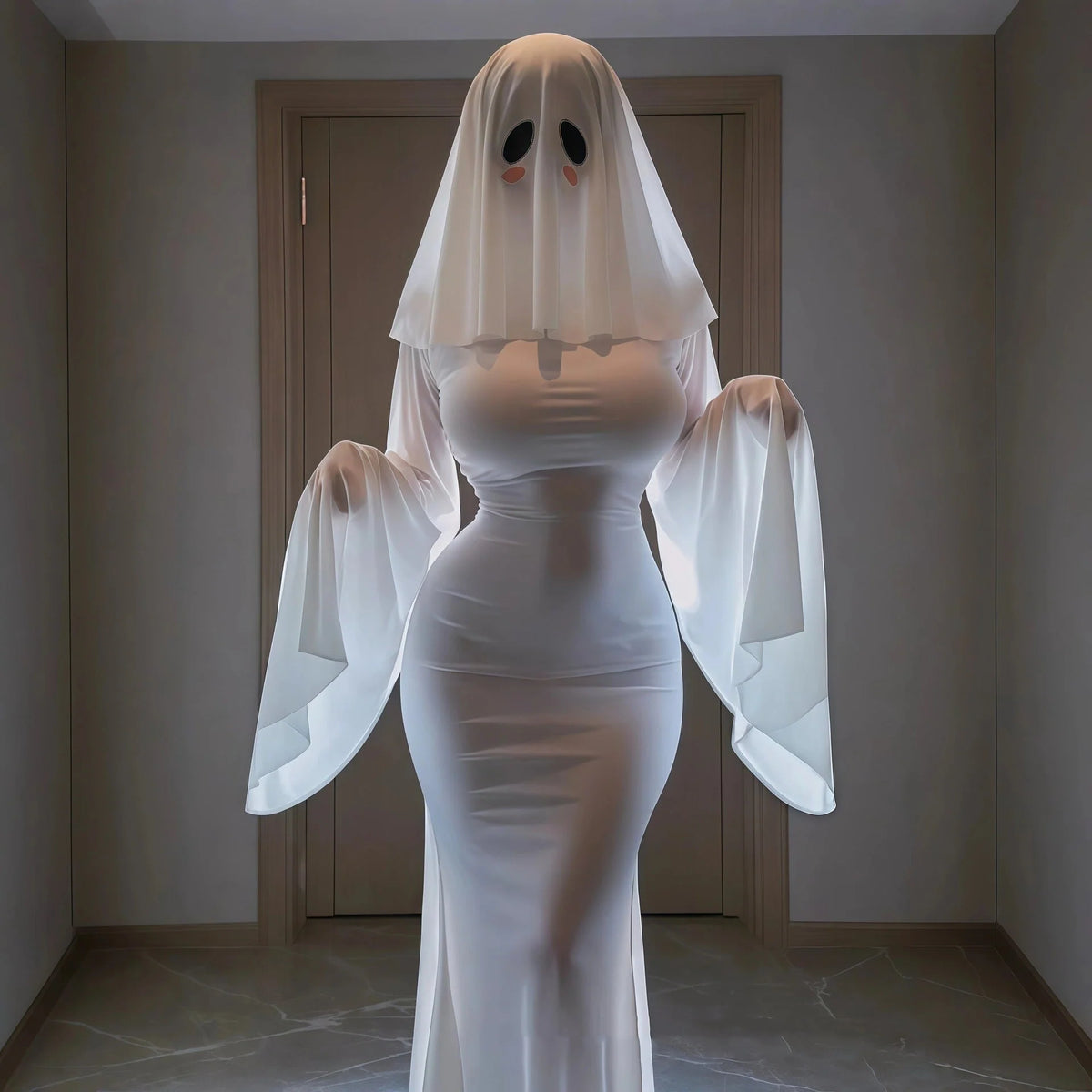 Ghost Bride Costume Polyester Dress & Mask Set