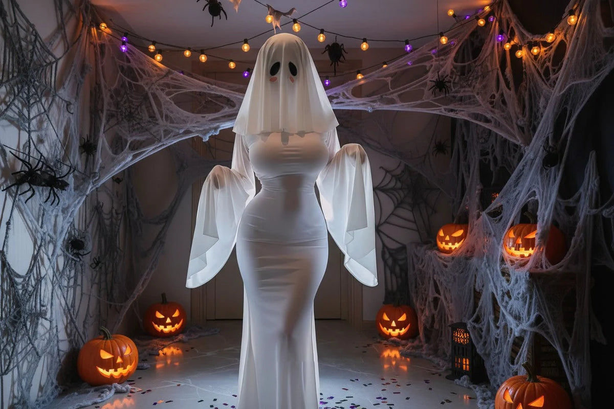 Ghost Bride Costume Polyester Dress & Mask Set