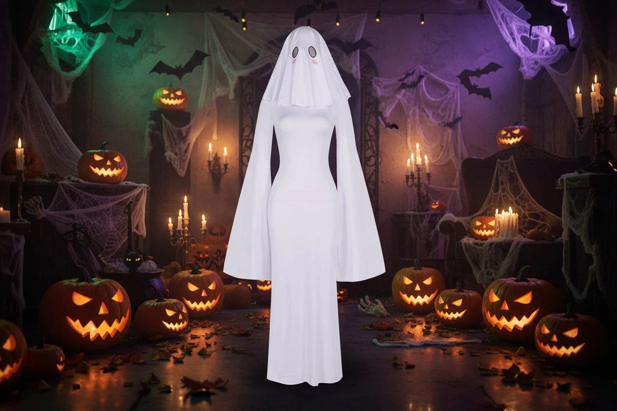Ghost Bride Costume Polyester Dress & Mask Set