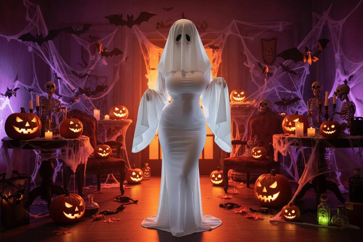 Ghost Bride Costume Polyester Dress & Mask Set