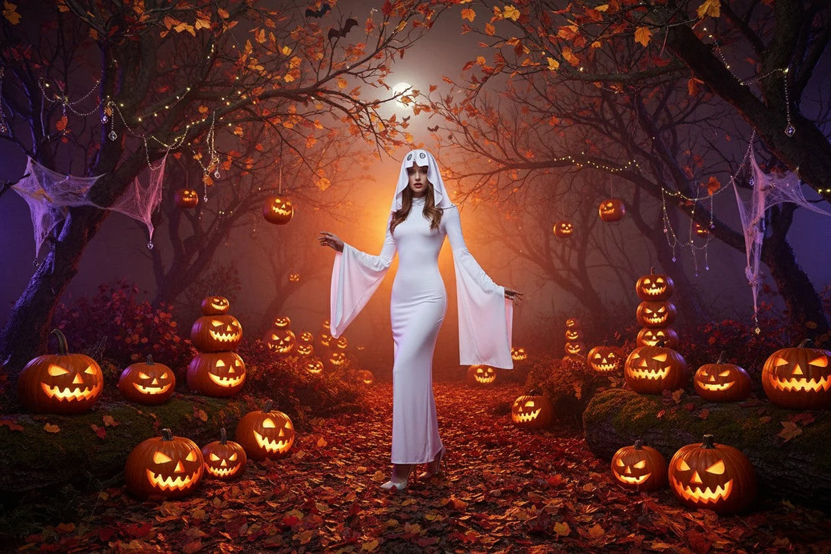 Ghost Bride Costume Polyester Dress & Mask Set