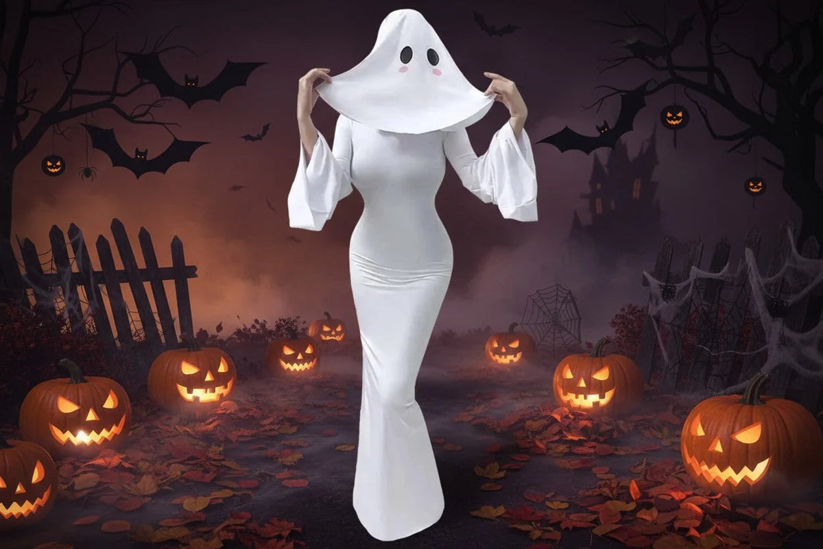 Ghost Bride Costume Polyester Dress & Mask Set