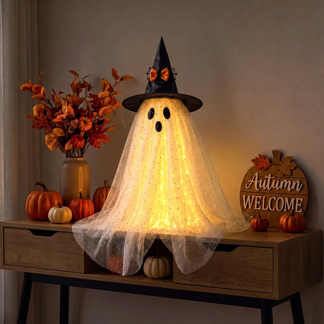 Ghost Decoration Sparkly Tulle Golden Glow Battery-Powered