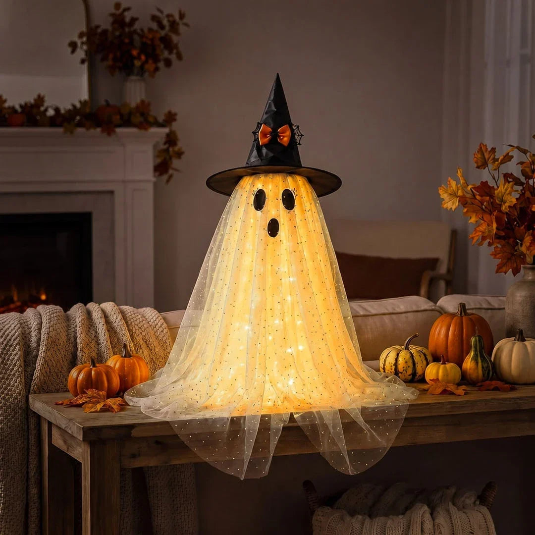 Ghost Decoration Sparkly Tulle Golden Glow Battery-Powered