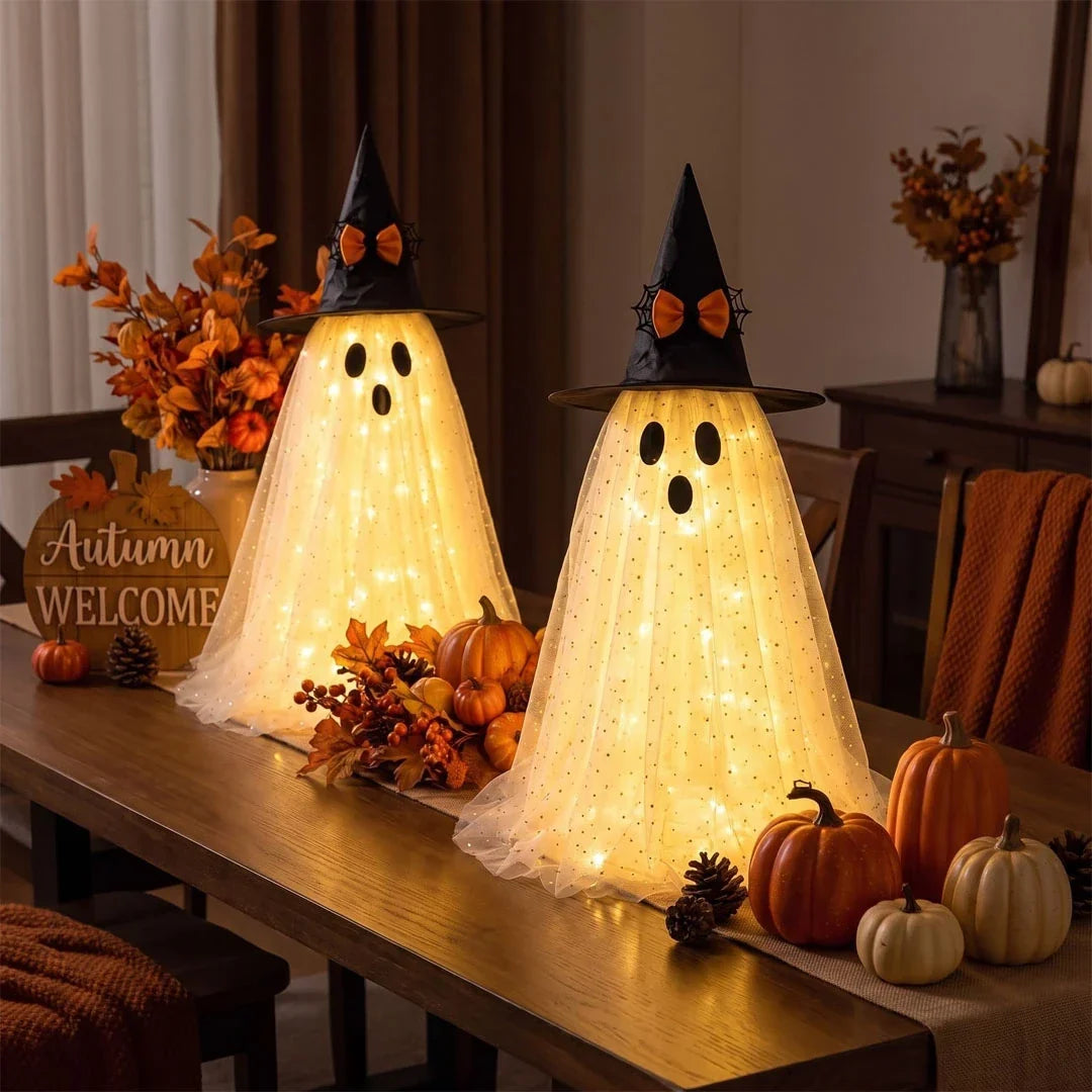 Ghost Decoration Sparkly Tulle Golden Glow Battery-Powered