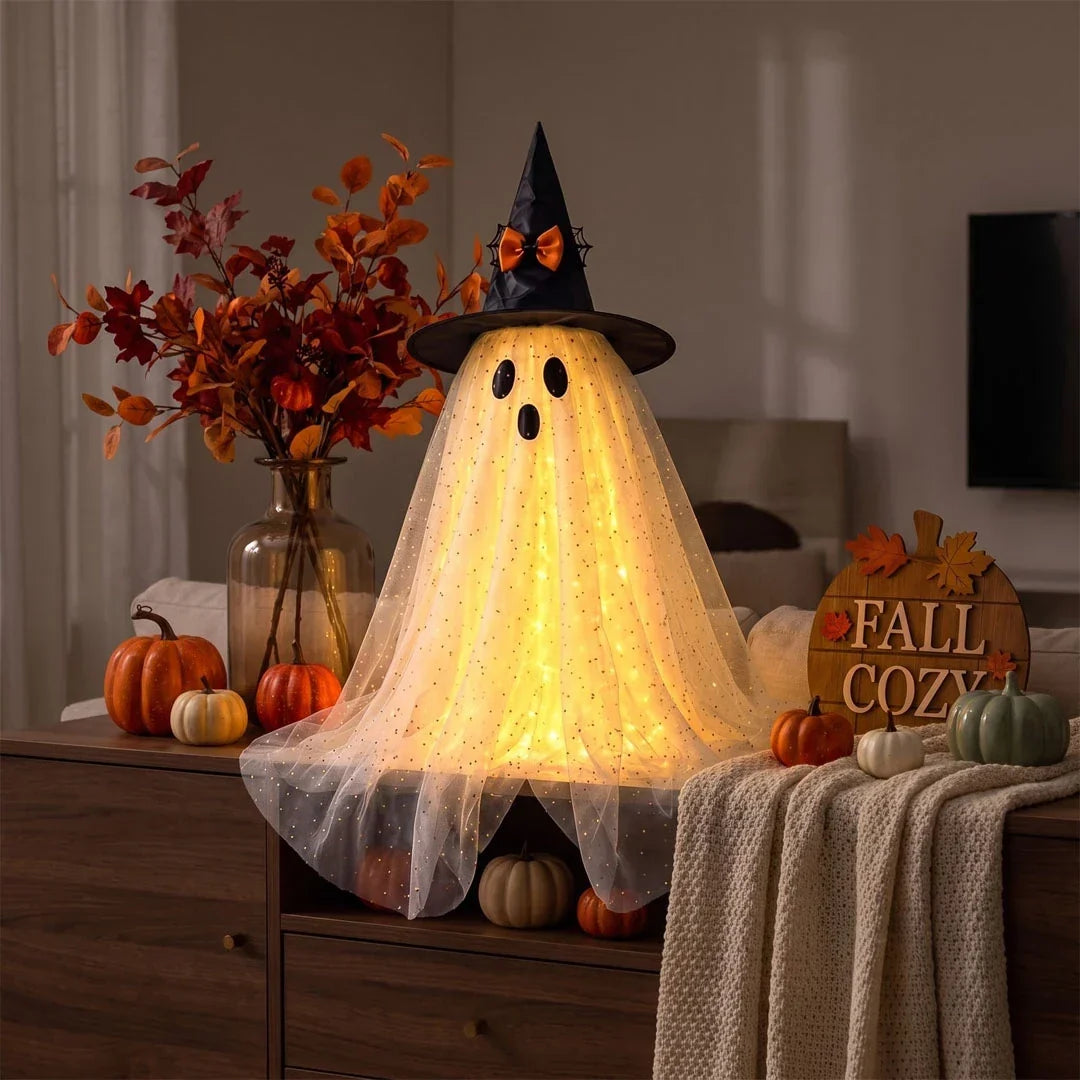 Ghost Decoration Sparkly Tulle Golden Glow Battery-Powered