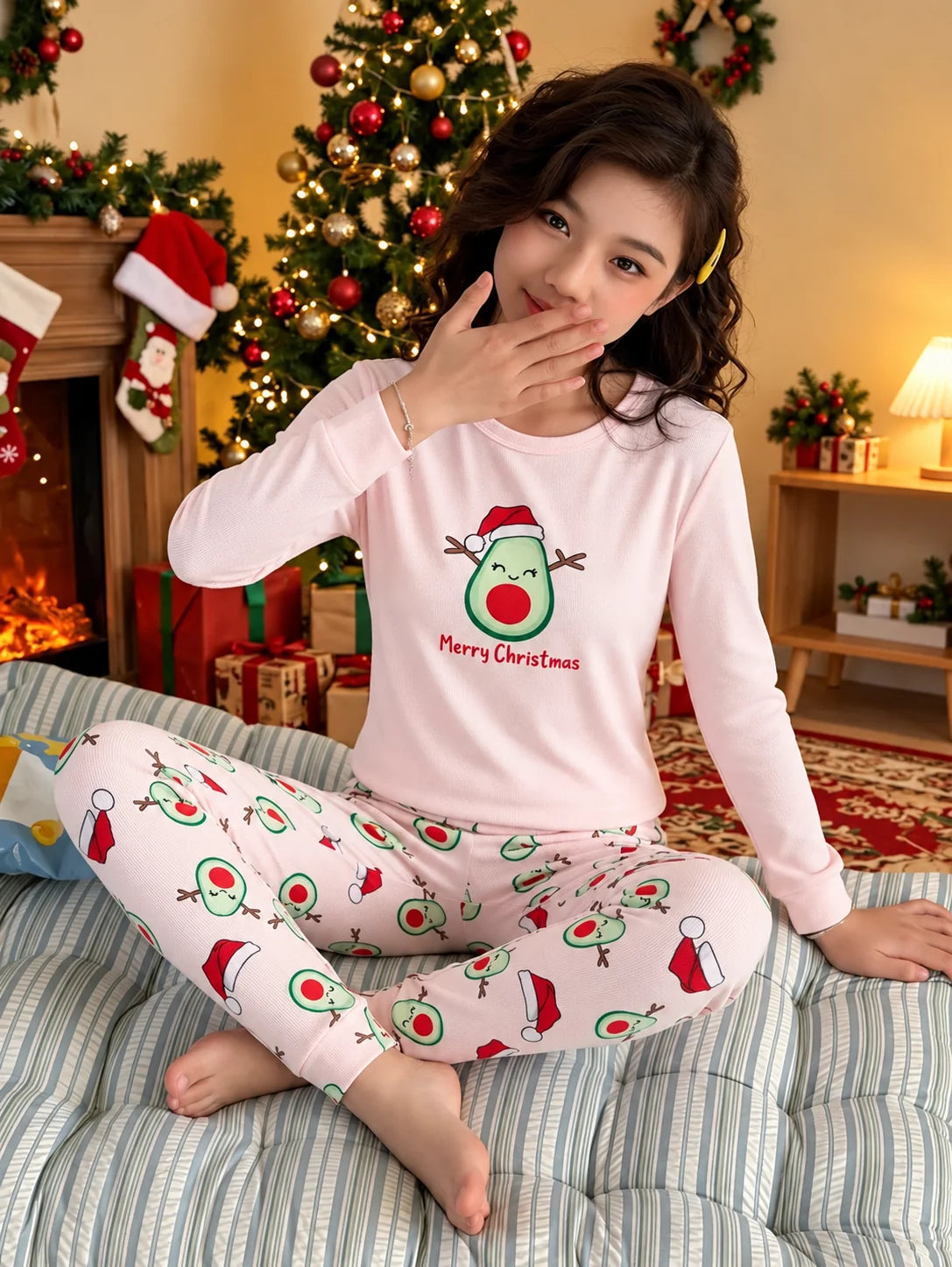 Girls' Pajama Set Fruit Print Stretch Knit