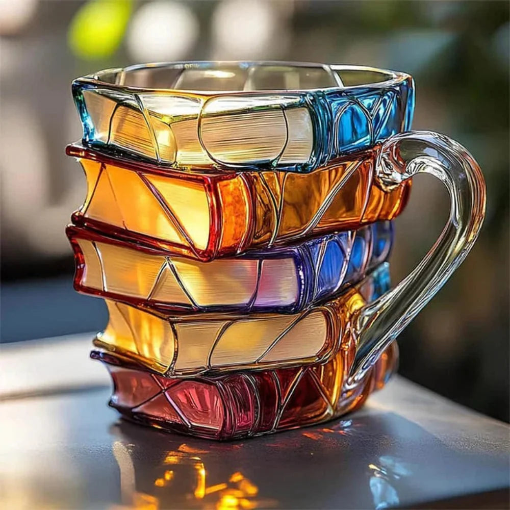 Glass Coffee Mug 3D Book Spine Design 12 Oz