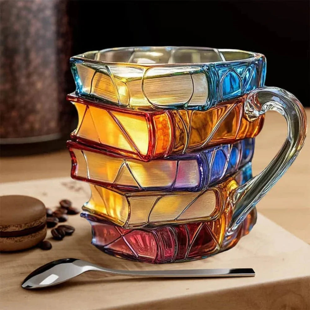 Glass Coffee Mug 3D Book Spine Design 12 Oz