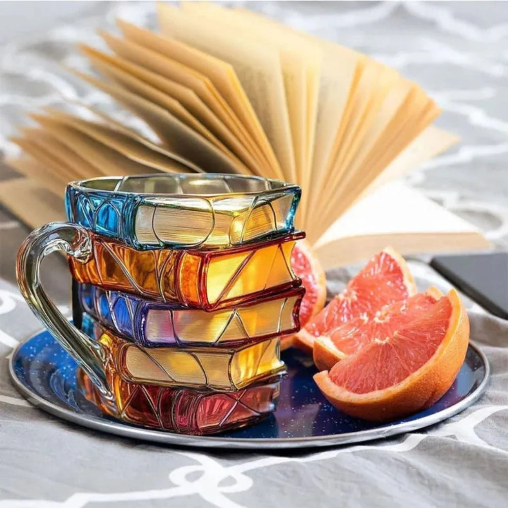 Glass Coffee Mug 3D Book Spine Design 12 Oz