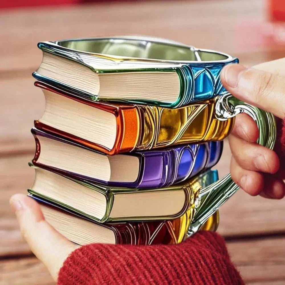 Glass Coffee Mug 3D Book Spine Design 12 Oz