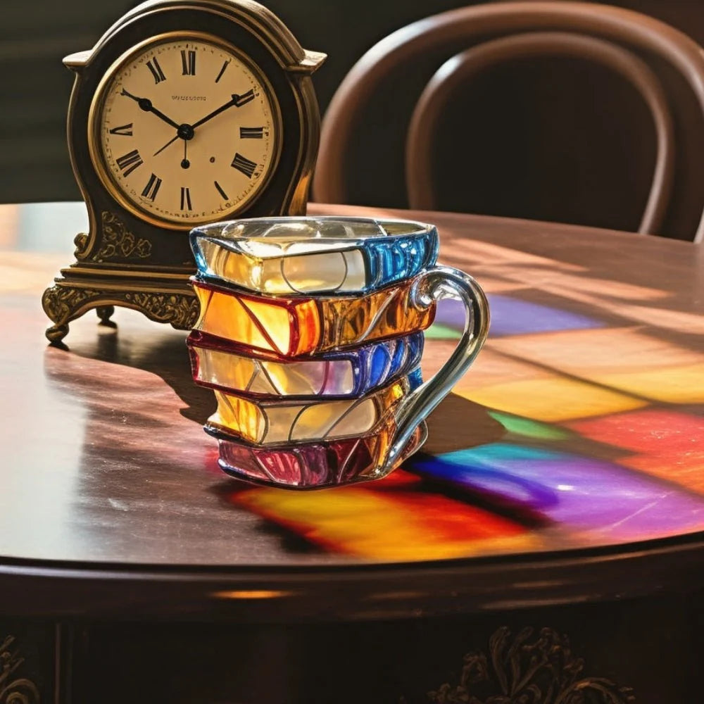 Glass Coffee Mug 3D Book Spine Design 12 Oz