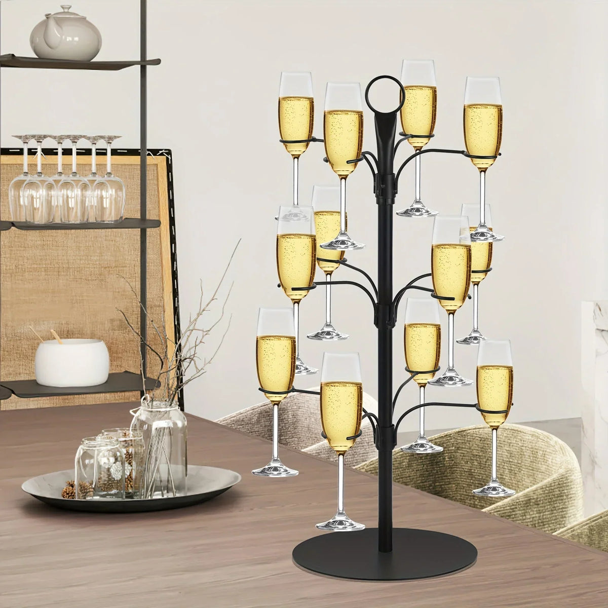 Glass Stand Three-Tier Metal Holds 12 Glasses