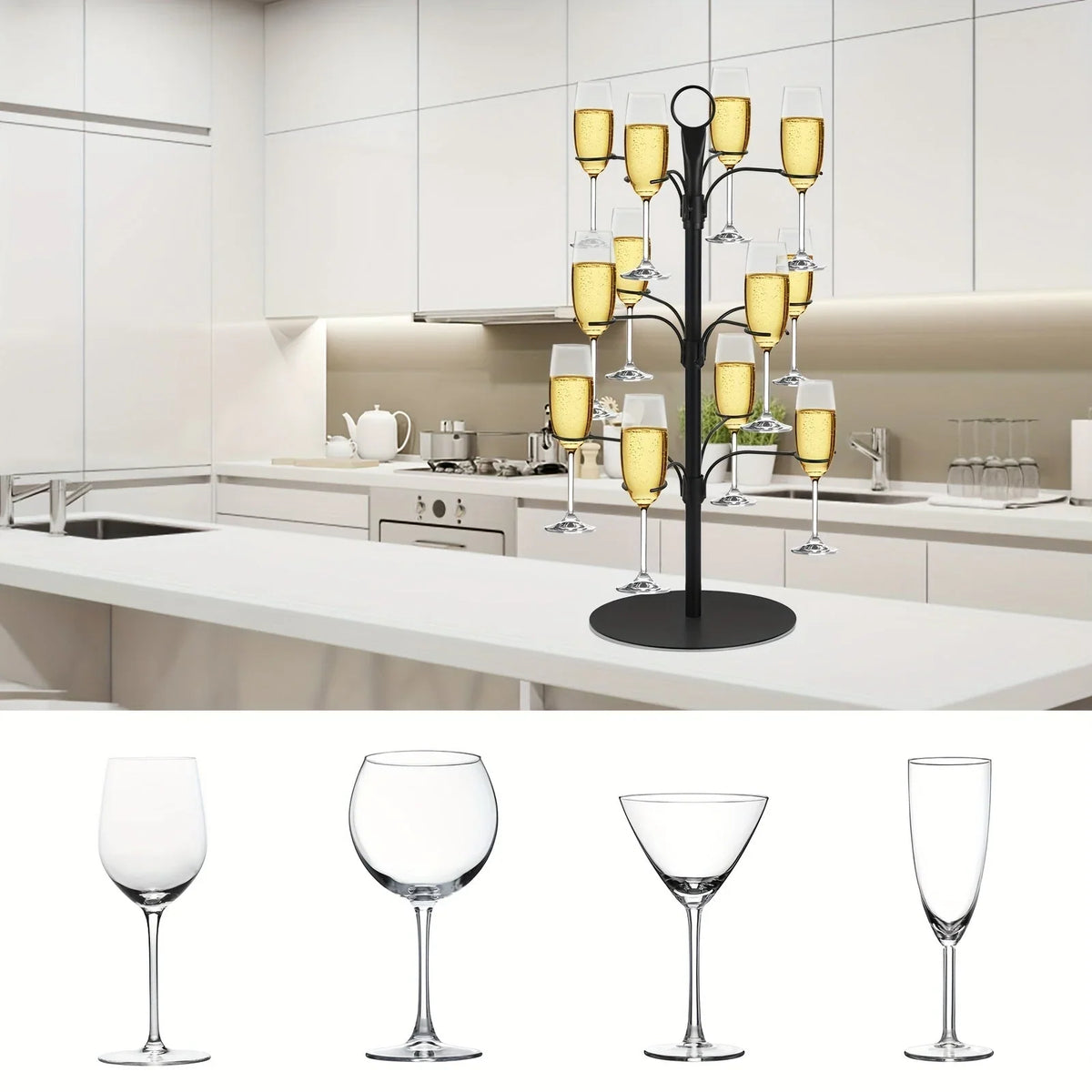 Glass Stand Three-Tier Metal Holds 12 Glasses