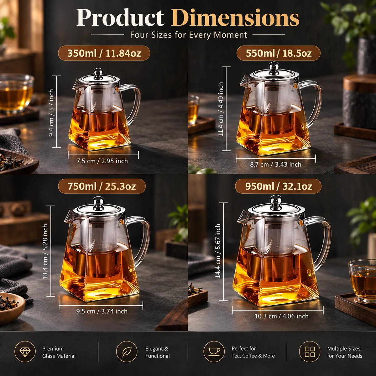 Glass Teapot Borosilicate Glass & Stainless Steel Infuser