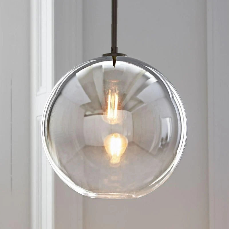 Globe Pendant Light Brass & Clear Glass Adjustable Length