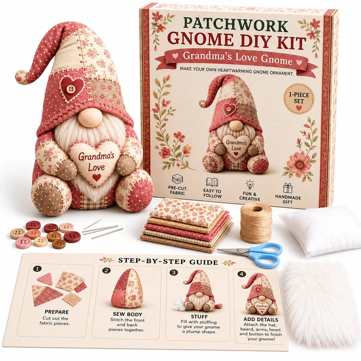 Gnome Sewing Kit Hand-Sewn Includes Needles & Thread