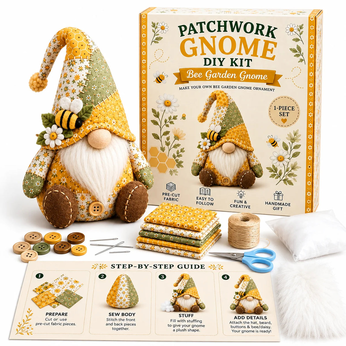 Gnome Sewing Kit Hand-Sewn Includes Needles & Thread