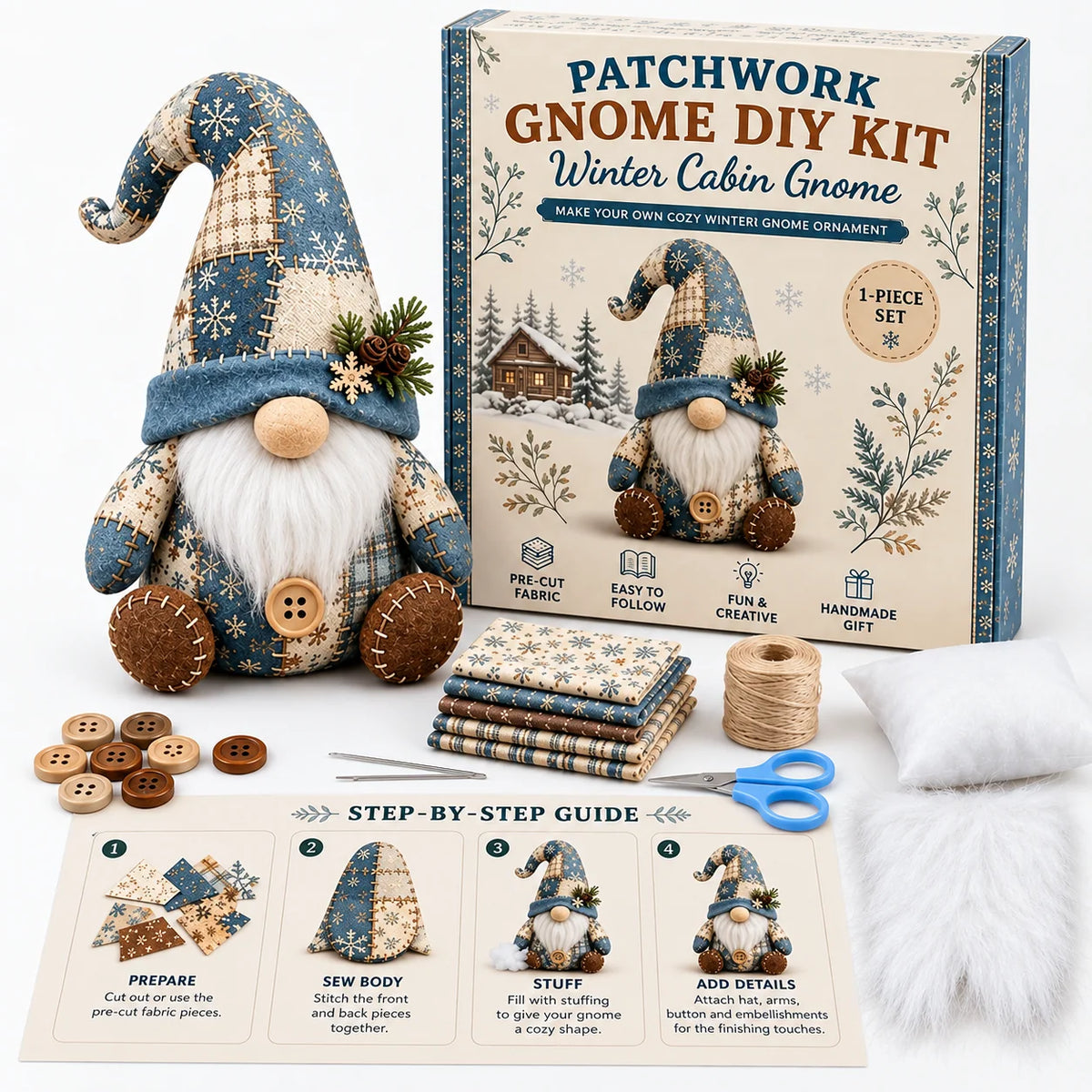 Gnome Sewing Kit Hand-Sewn Includes Needles & Thread