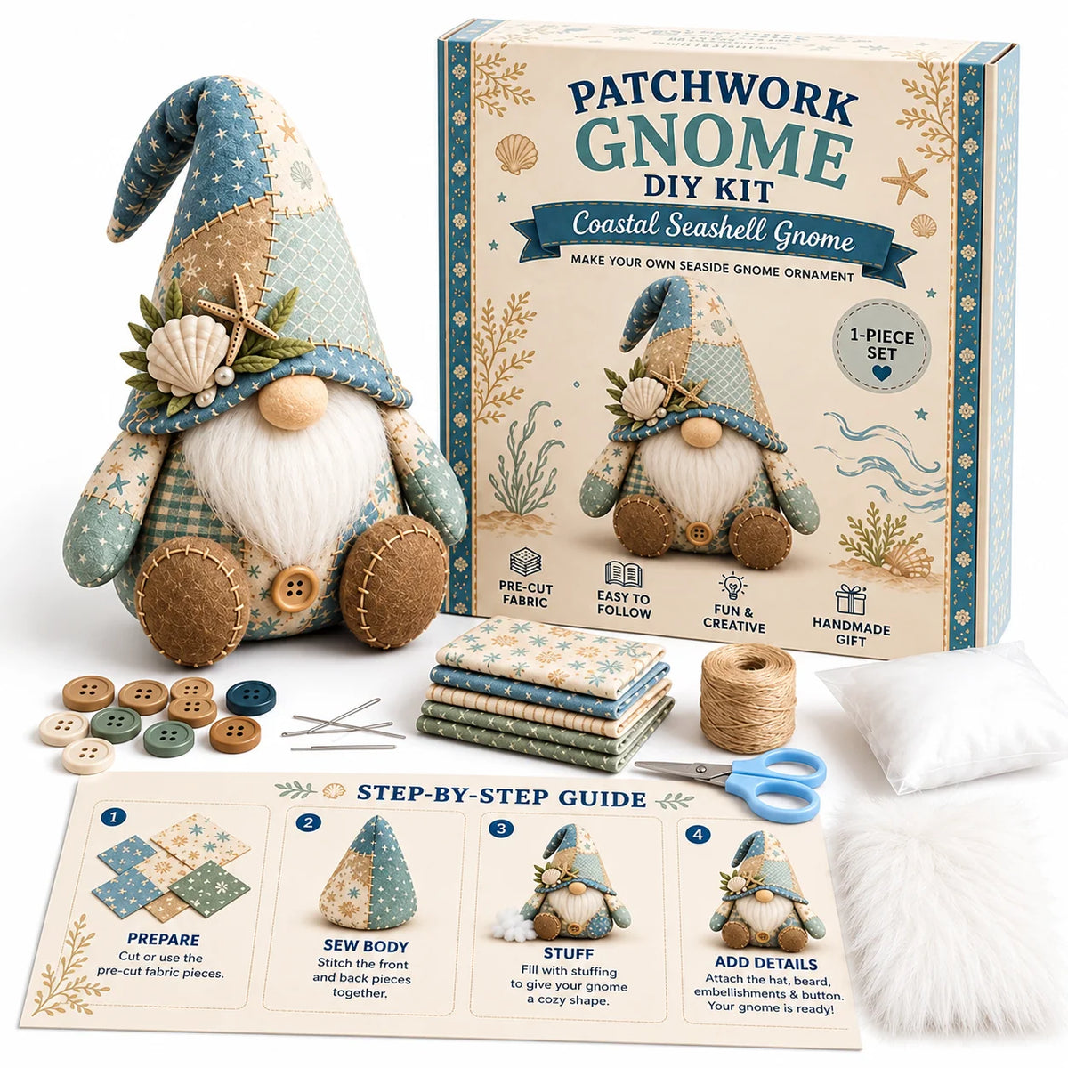 Gnome Sewing Kit Hand-Sewn Includes Needles & Thread