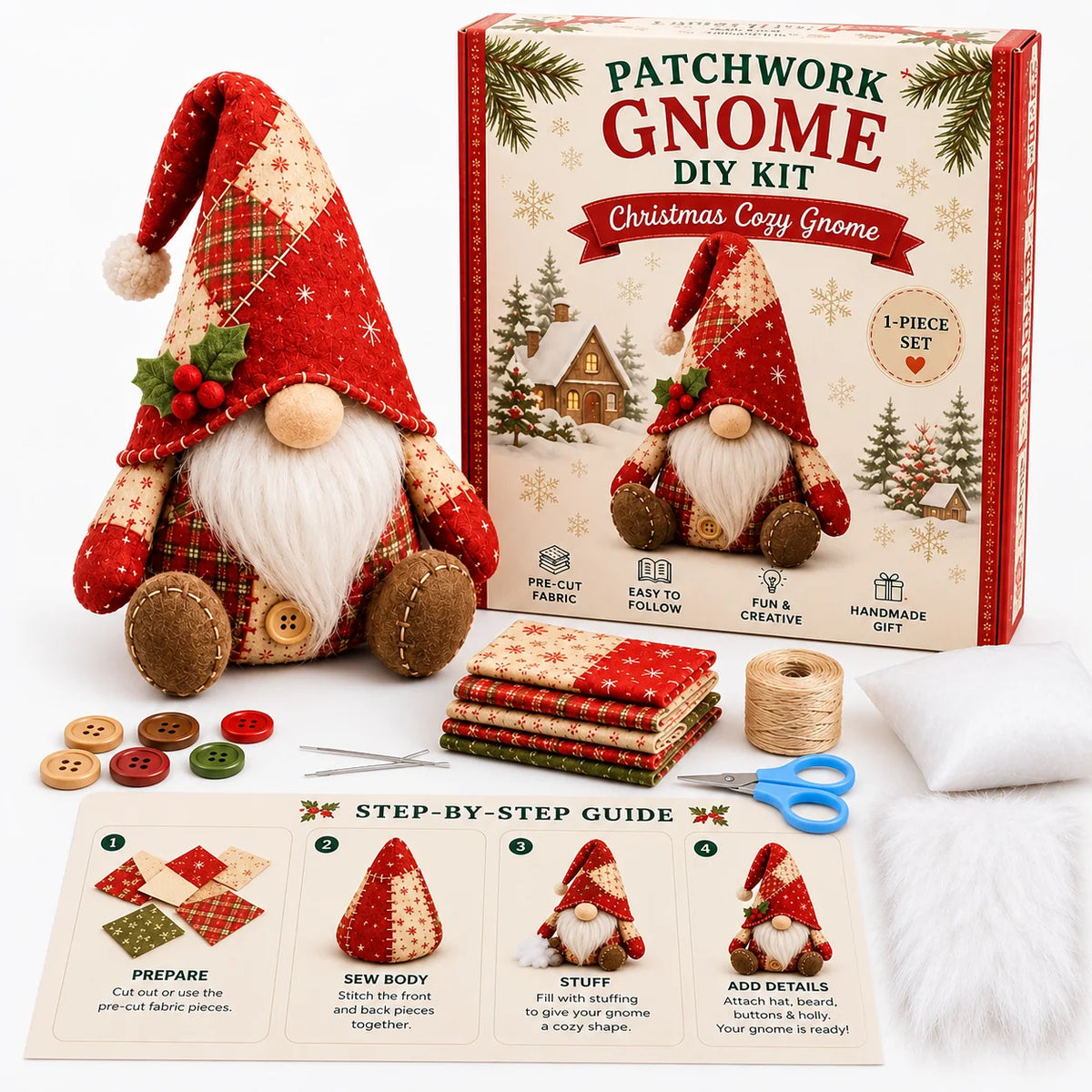 Gnome Sewing Kit Hand-Sewn Includes Needles & Thread
