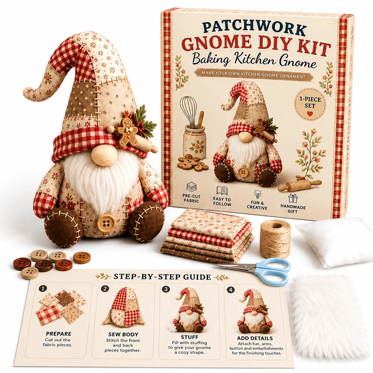Gnome Sewing Kit Hand-Sewn Includes Needles & Thread