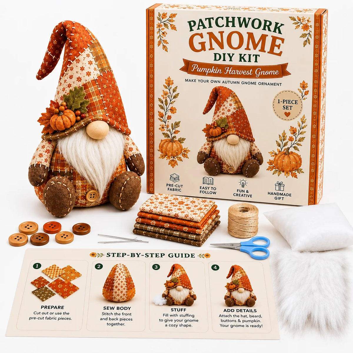 Gnome Sewing Kit Hand-Sewn Includes Needles & Thread