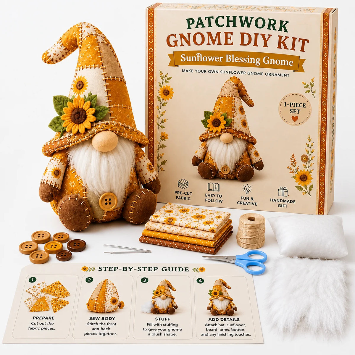 Gnome Sewing Kit Hand-Sewn Includes Needles & Thread