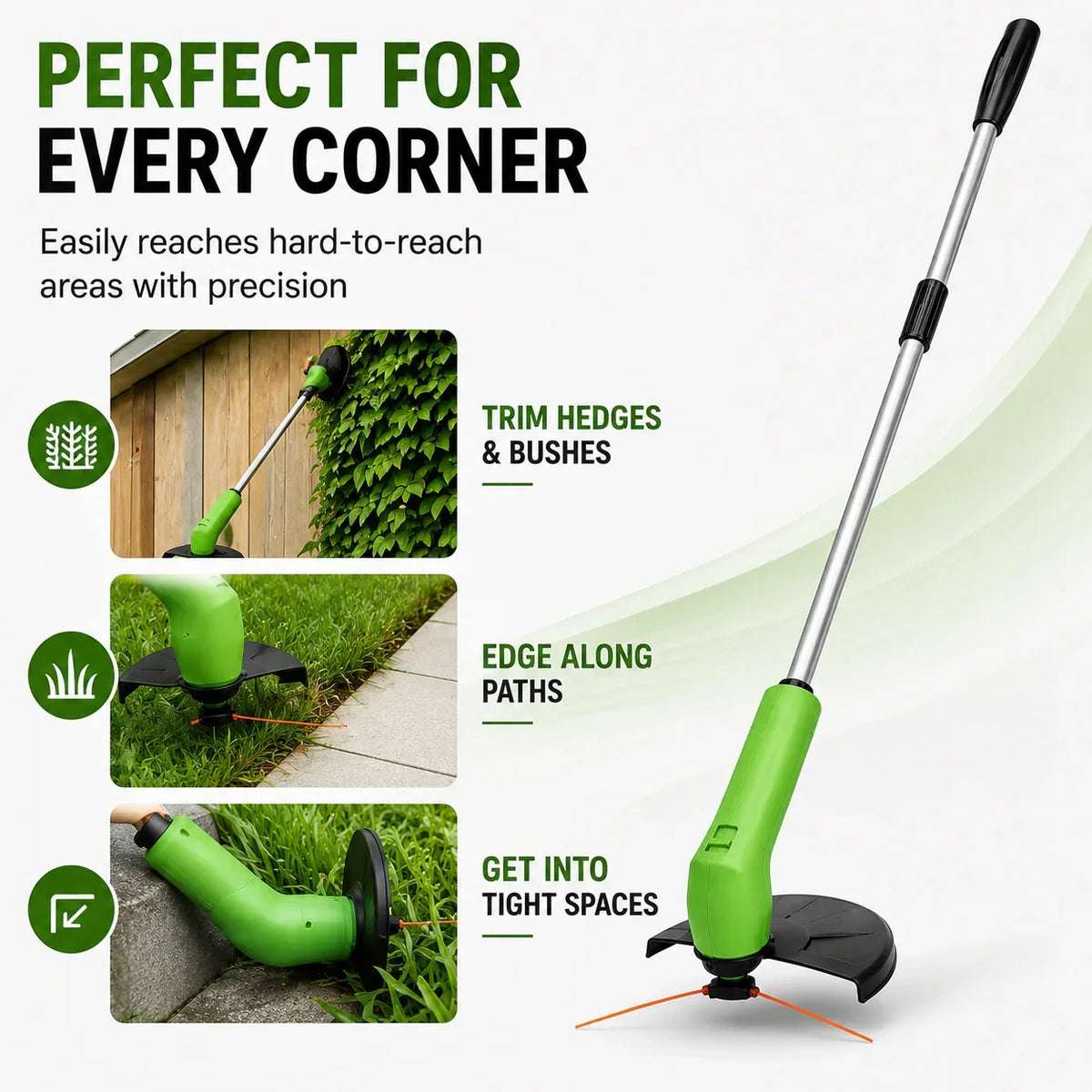 Grass Trimmer Cordless Lightweight Adjustable Cutting Head Rechargeable