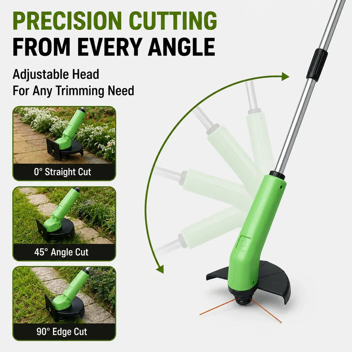 Grass Trimmer Cordless Lightweight Adjustable Cutting Head Rechargeable