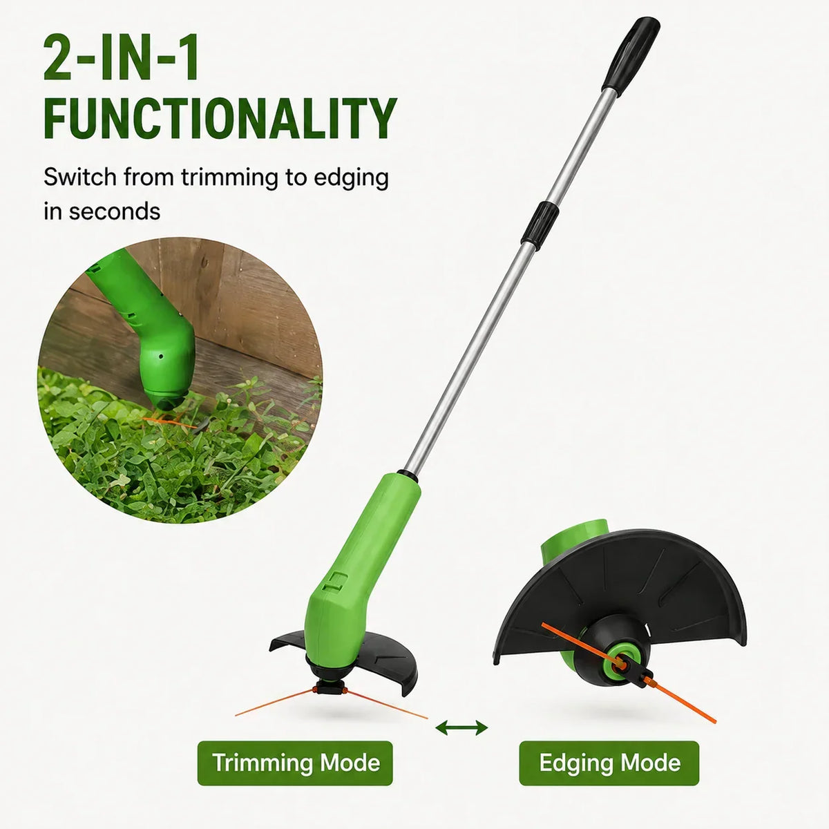 Grass Trimmer Cordless Lightweight Adjustable Cutting Head Rechargeable