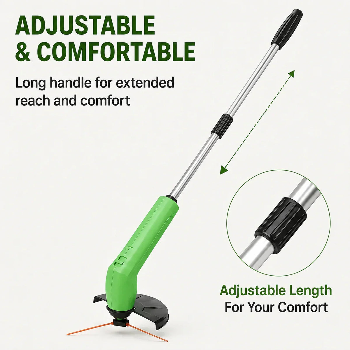 Grass Trimmer Cordless Lightweight Adjustable Cutting Head Rechargeable