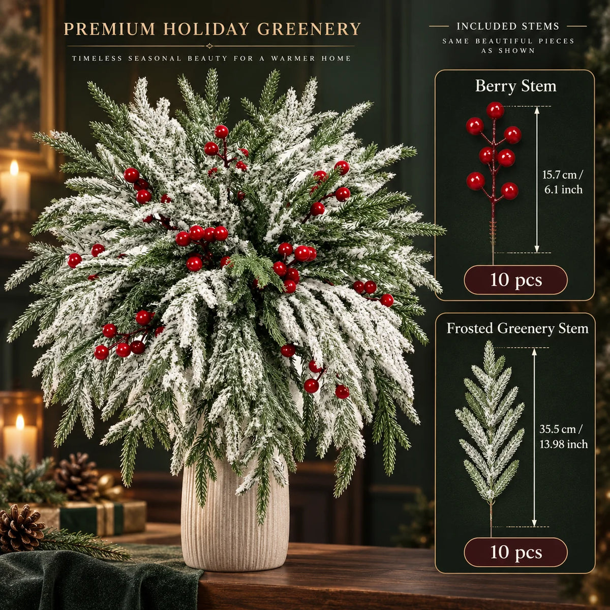 Greenery Stems Norfolk Pine & Red Berry 20 Pack