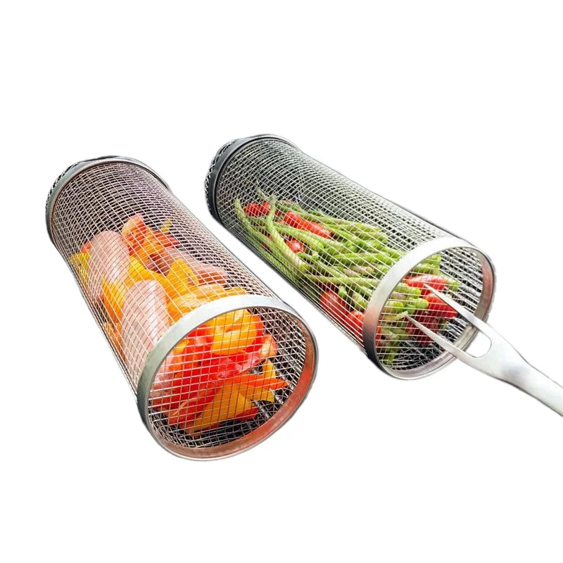 Grill Basket Rotating Stainless Steel Secure Latch