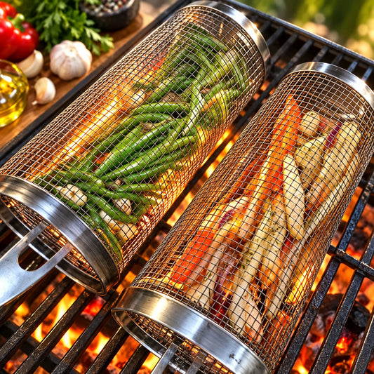 Grill Basket Tumbling Rotisserie 304 Stainless Steel Dishwasher Safe