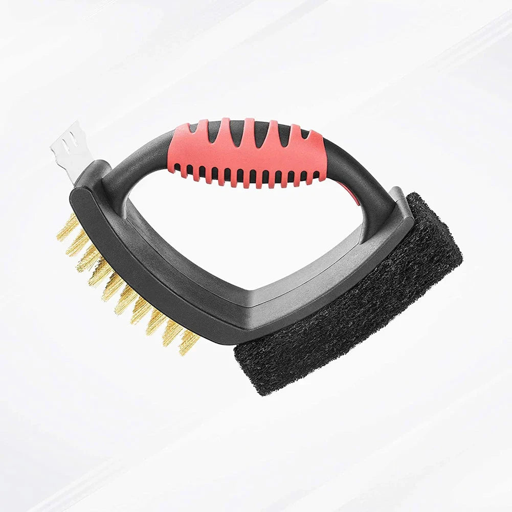 Grill Brush Three-in-One Brass Bristles Copper Scraper & Scouring Pad