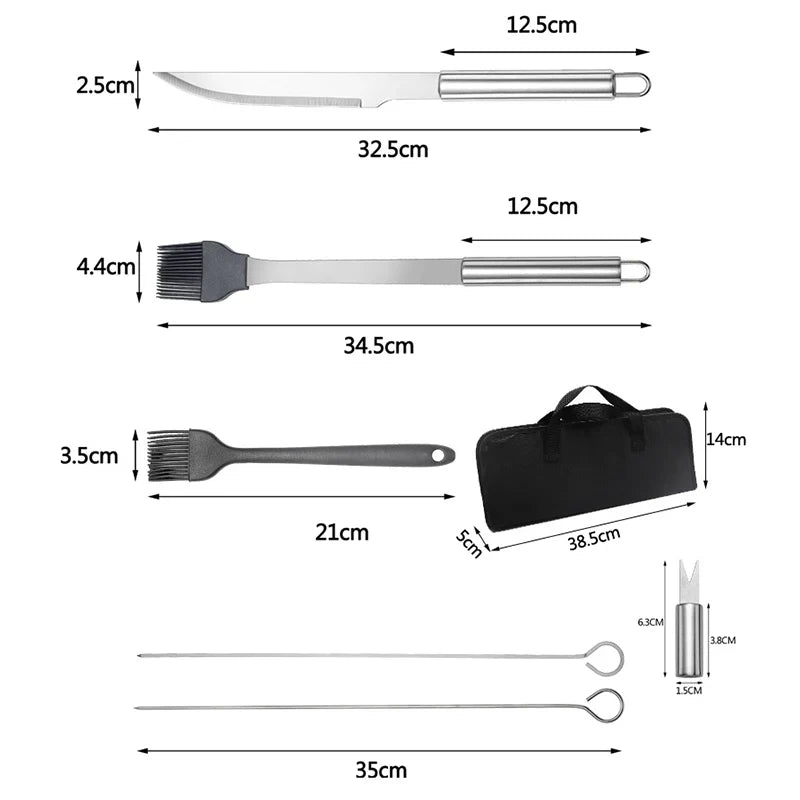 Grill Tool Set Stainless Steel Heat-Resistant Carrying Bag
