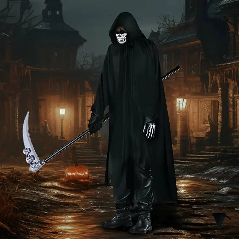 Grim Reaper Costume Glowing Red Eyes Skeleton Gloves Scythe